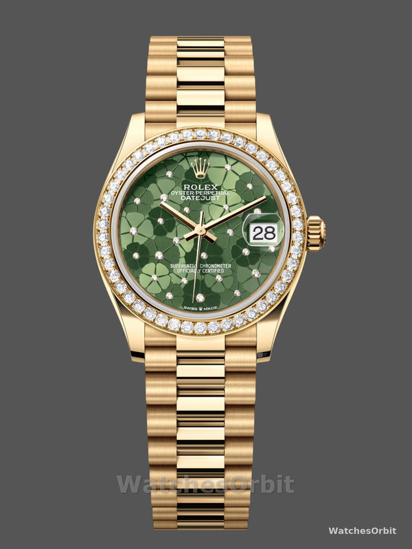 Rolex Datejust 31 Yellow Gold Olive Green Floral Motif Diamond Bezel M278288RBR 0038