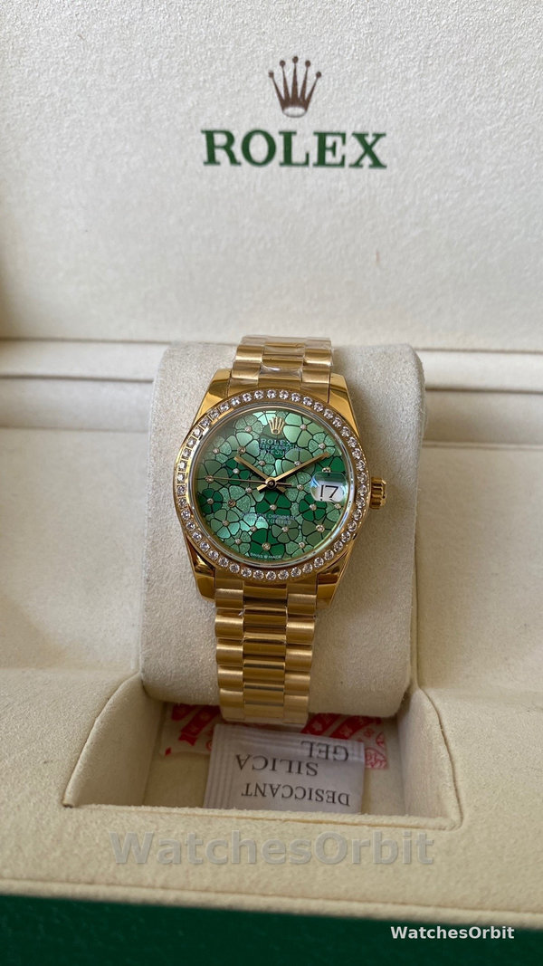Rolex Datejust 31 Yellow Gold Olive Green Floral Motif Diamond Bezel M278288RBR 0038