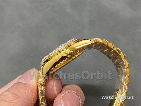 Replica Rolex Datejust 31 Gelbgold Silber Diamant Zifferblatt Diamant Lünette M278288RBR 0028 Damenuhr Exklusives Design