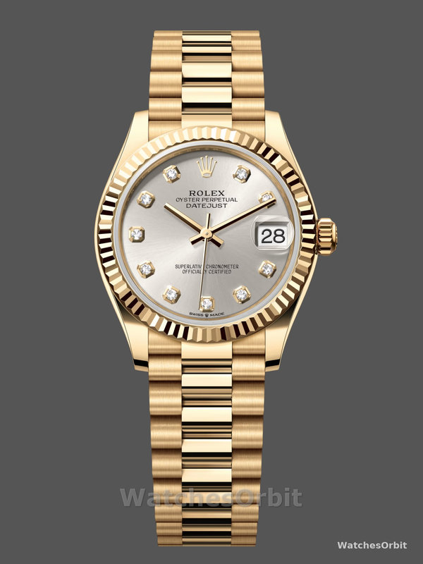 Rolex Datejust 31 Yellow Gold Silver Diamond Dial M278278 0034 Women's Watch