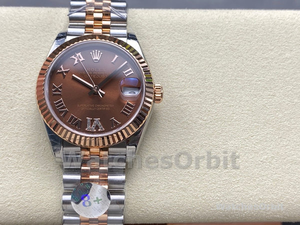 Replica Rolex Datejust donna 31-278271 0004, oro rosa, quadrante cioccolato Roman VI, giubileo, cioccolato