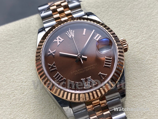Replica Rolex Datejust donna 31-278271 0004, oro rosa, quadrante cioccolato Roman VI, giubileo, cioccolato
