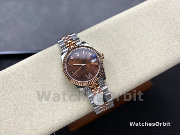 Replica Rolex Datejust donna 31-278271 0004, oro rosa, quadrante cioccolato Roman VI, giubileo, cioccolato