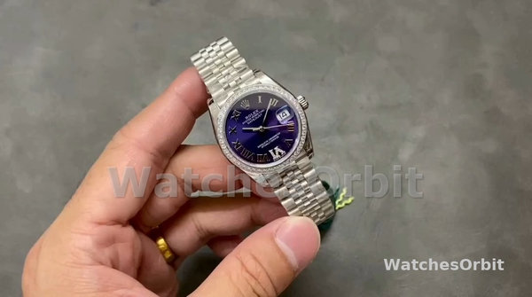 Replica Rolex Datejust 31-278384RBR voor dames, roestvrij staal, Aubergine VI wijzerplaat, Jubileum wijzerplaat paars voor dames