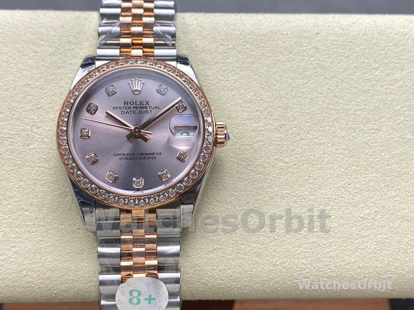 Replica Rolex Datejust 31-278381RBR 0024 voor dames, roestvrij staal & roségoud, wijzerplaat met rozendiamant, jubileum, rosékleur bezet met diamanten