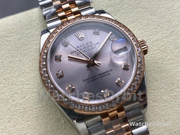 Replica Rolex Datejust 31-278381RBR 0024 voor dames, roestvrij staal & roségoud, wijzerplaat met rozendiamant, jubileum, rosékleur bezet met diamanten