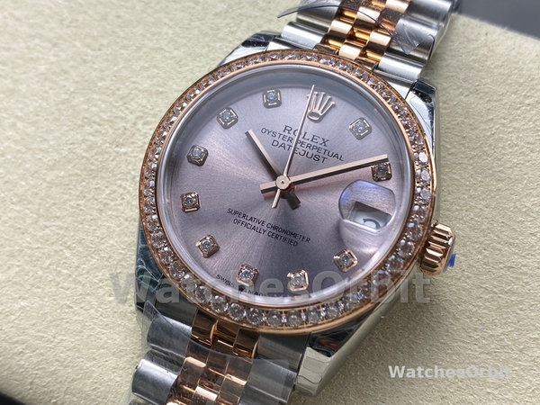 Replica Rolex Datejust 31-278381RBR 0024 voor dames, roestvrij staal & roségoud, wijzerplaat met rozendiamant, jubileum, rosékleur bezet met diamanten