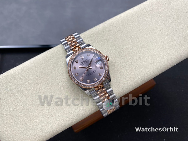 Replica Rolex Datejust 31-278381RBR 0024 voor dames, roestvrij staal & roségoud, wijzerplaat met rozendiamant, jubileum, rosékleur bezet met diamanten