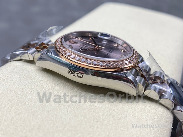 Replica Rolex Datejust 31-278381RBR 0024 voor dames, roestvrij staal & roségoud, wijzerplaat met rozendiamant, jubileum, rosékleur bezet met diamanten