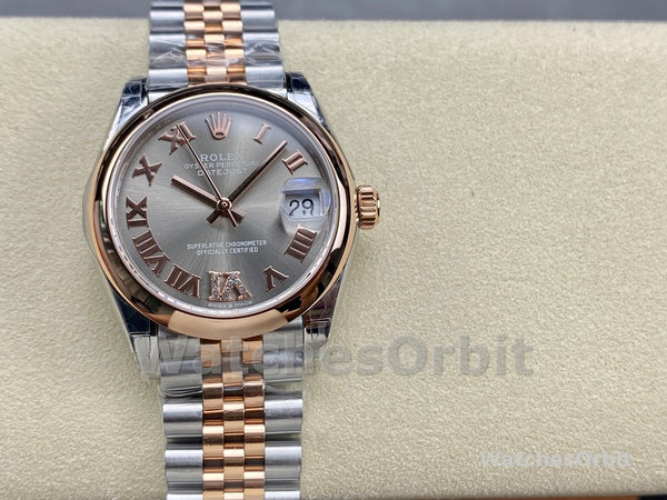 Replique Rolex Datejust 31mm Rose Gold & Stainless Steel Rhodium Roman VI Dial pour femme - M278241 0030 Grey Dial