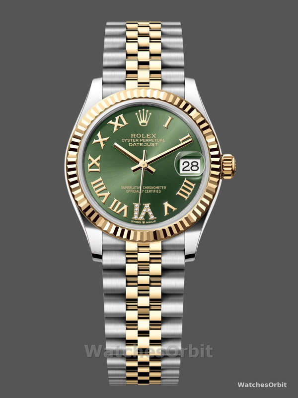 Rolex Datejust 31mm Stainless Steel and Yellow Gold 278273 0016 Green VI Roman Jubilee