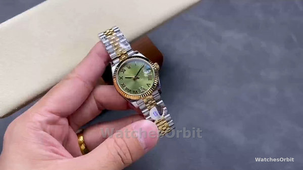 Women's Rolex Datejust 31-278273 0016, Stainless Steel & Yellow Gold, Green VI Roman Jubilee, Green