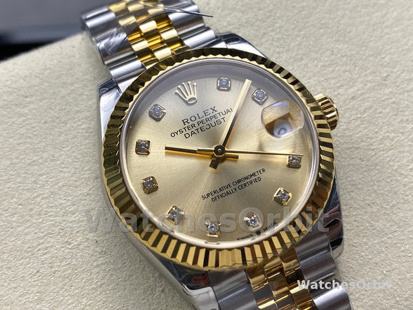 Womens Rolex Datejust 31-278273 0026, Stainless Steel & Yellow Gold, Champagne Diamond Jubilee, Champagne Replica Watch Image