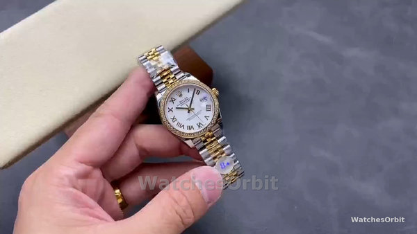 Replica Rolex Datejust 31-278383RBR 0002 voor dames, roestvrij staal & geel goud, witte Romeinse wijzerplaat, jubileum