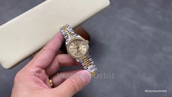 Replica Rolex Datejust 31-278383RBR 0014 voor dames, roestvrij staal & geel goud, champagne index wijzerplaat, jubileum, champagne