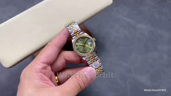 Replica Rolex Datejust 31-278383RBR 0016 voor dames, 31mm, Roestvrij staal & geel goud, groene VI Romeinse wijzerplaat, jubileum, groen