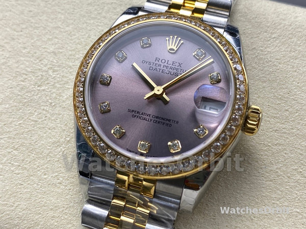 Replica Rolex Datejust donna 31-278383RBR 0022, acciaio inossidabile e oro giallo, giubileo di diamanti grigio, grigio