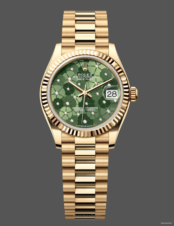 Rolex Datejust 31mm Yellow Gold 278278 Olive Green Floral President m278278 0046