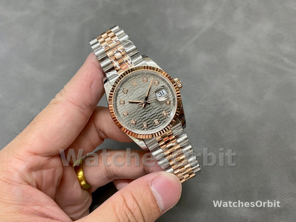 Unisexs Rolex Datejust 36-126231 0041, 18K Everose Gold, Fluted Bezel, Unisex Slate Grey Fluted Motif Dial Replica Watch Image