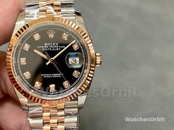 Womens Rolex Datejust 36-M126231 0019, Everose Gold, Black Diamond Dial, Women’s Black Dial Replica Watch Image