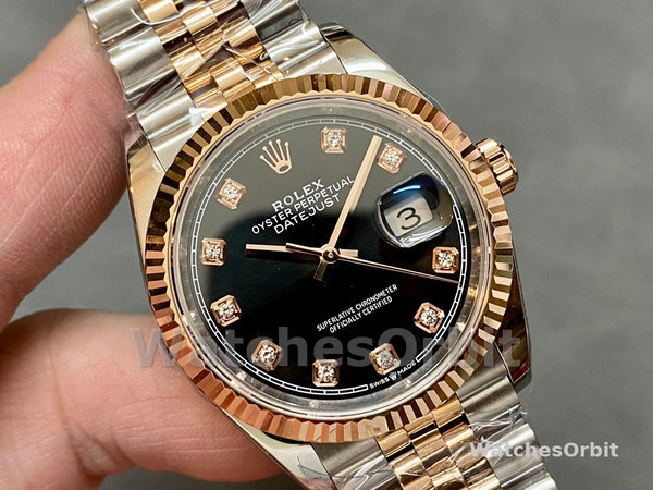 Womens Rolex Datejust 36-M126231 0019, Everose Gold, Black Diamond Dial, Women’s Black Dial Replica Watch Image