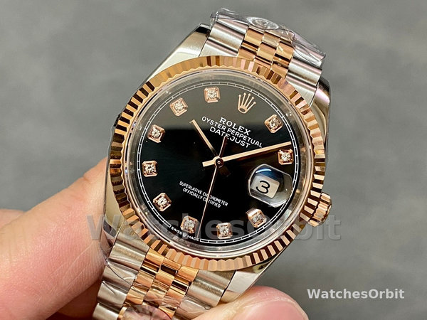Womens Rolex Datejust 36-M126231 0019, Everose Gold, Black Diamond Dial, Women’s Black Dial Replica Watch Image
