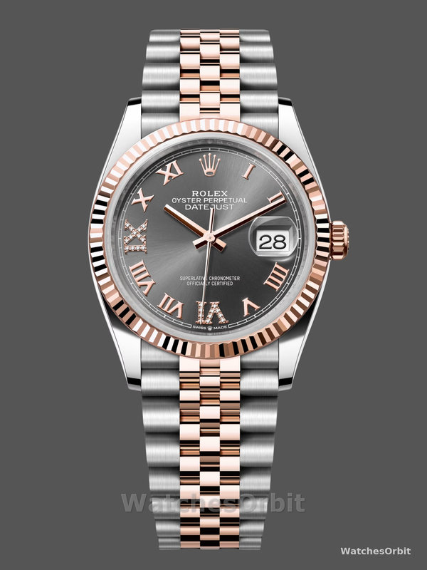 Rolex Datejust 36 Everose Gold Slate Diamond Pave Roman Dial m126231 0023 Women's Watch
