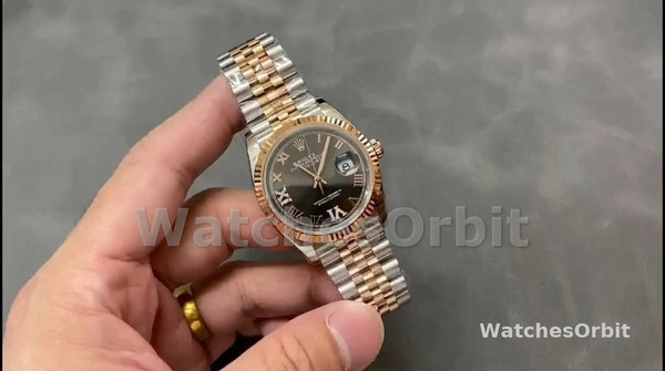 Replique Rolex Datejust 36-m126231 0023, or Everose, cadran romain pavé diamants ardoise, cadran gris femme