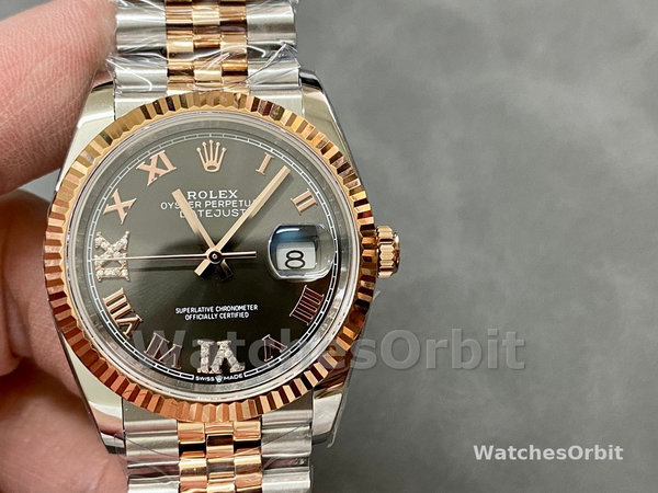 Rolex Datejust 36 Everose Gold Slate Diamond Pave Roman Dial m126231 0023 Women's Watch