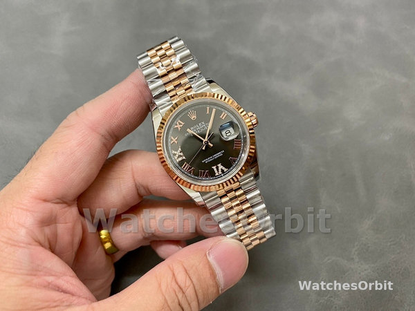 Rolex Datejust 36 Everose Gold Slate Diamond Pave Roman Dial m126231 0023 Women's Watch