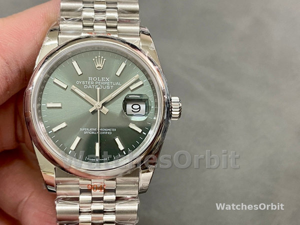Replica Rolex Datejust 36-M126200-0023, Acciaio inossidabile, Quadrante verde menta, Giubileo, Quadrante verde, Donna