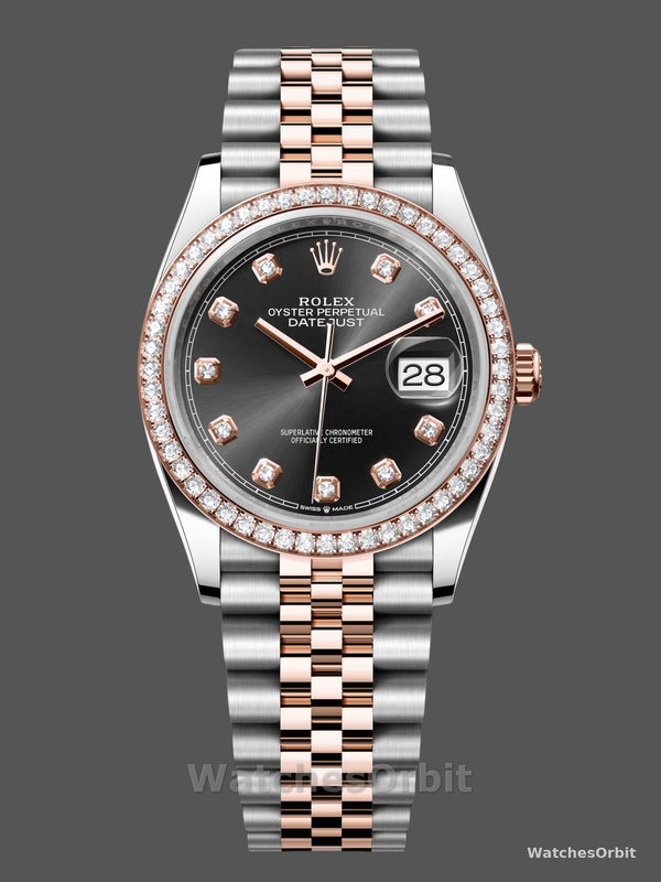 Rolex Datejust 36 Steel & Everose Gold Black Dial Diamond Bezel m126281rbr 0007