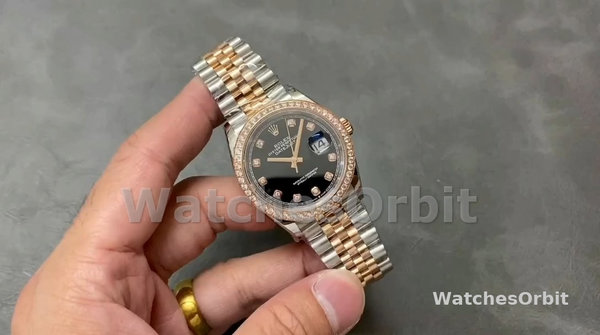 Replica Dames Rolex Datejust 36mm Everose Gold Black Dial Diamant Bezel m126281rbr 0007 Black Dial