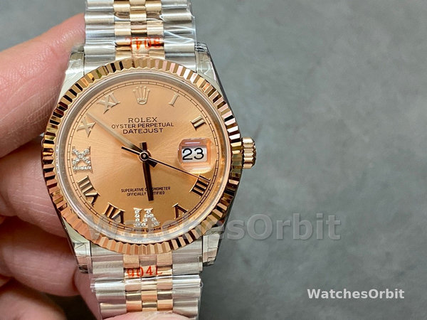 Replica Dames Rolex Datejust 36-m126231 0027, Staal & Everose Goud, Rose Diamond Pave Romeinse Wijzerplaat, Rose Gouden Wijzerplaat