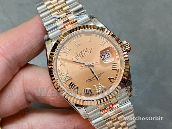 Replica Dames Rolex Datejust 36-m126231 0027, Staal & Everose Goud, Rose Diamond Pave Romeinse Wijzerplaat, Rose Gouden Wijzerplaat