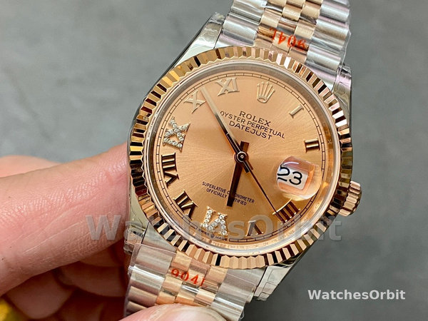 Replica Dames Rolex Datejust 36-m126231 0027, Staal & Everose Goud, Rose Diamond Pave Romeinse Wijzerplaat, Rose Gouden Wijzerplaat