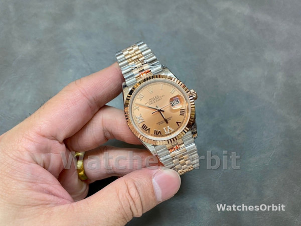 Replica Dames Rolex Datejust 36-m126231 0027, Staal & Everose Goud, Rose Diamond Pave Romeinse Wijzerplaat, Rose Gouden Wijzerplaat