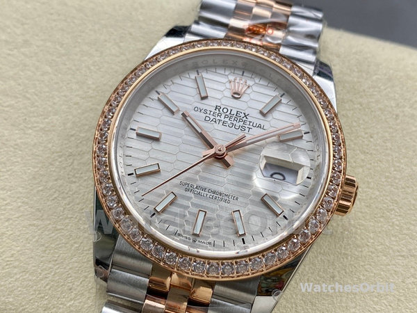 Unisexs Rolex Datejust 36MM Steel & Everose Gold Silver Fluted-Motif Dial Diamond Bezel M126281RBR Grey Dial Replica Watch Image