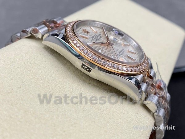 Unisexs Rolex Datejust 36MM Steel & Everose Gold Silver Fluted-Motif Dial Diamond Bezel M126281RBR Grey Dial Replica Watch Image