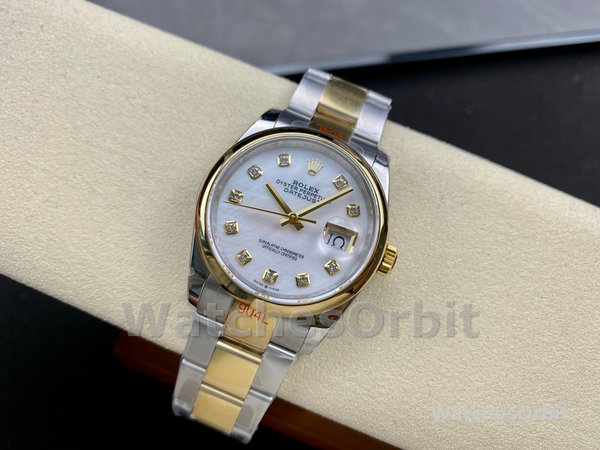 Rolex Datejust 36 Steel & Yellow Gold Mother of Pearl Diamond Dial M126203 0024 Women's Watch