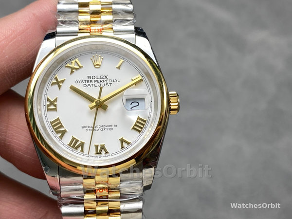 Replica Rolex Datejust 36-126203 0029 voor dames, tweekleurig, witte wijzerplaat, Romeinse cijfers