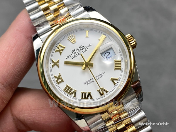 Replica Rolex Datejust 36-126203 0029 voor dames, tweekleurig, witte wijzerplaat, Romeinse cijfers