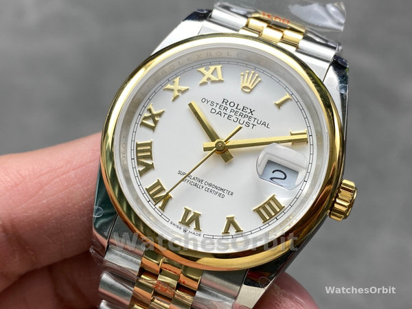 Replica Rolex Datejust 36-126203 0029 voor dames, tweekleurig, witte wijzerplaat, Romeinse cijfers