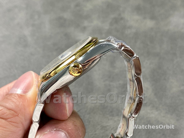Replica Heren Rolex Oyster Perpetual 41-124300 0001, Gladde lunette, Oyster armband, Zilveren wijzerplaat, Zilver