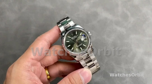 Replica Rolex Datejust 36-126234 da donna, oro bianco, lunetta scanalata, quadrante verde unisex