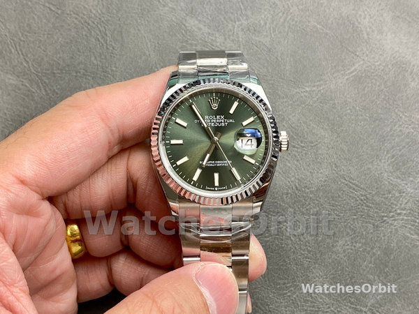 Replica Rolex Datejust 36-126234 da donna, oro bianco, lunetta scanalata, quadrante verde unisex