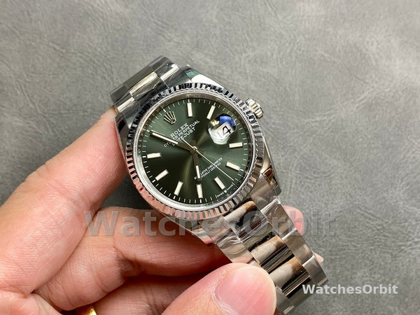Replica Rolex Datejust 36-126234 da donna, oro bianco, lunetta scanalata, quadrante verde unisex