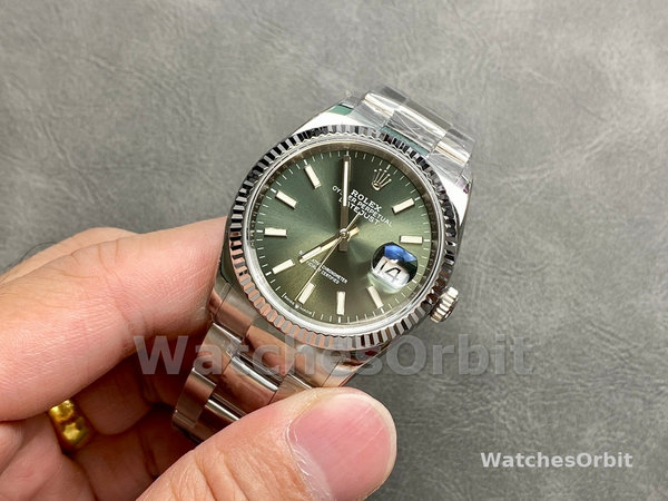 Replica Rolex Datejust 36-126234 da donna, oro bianco, lunetta scanalata, quadrante verde unisex