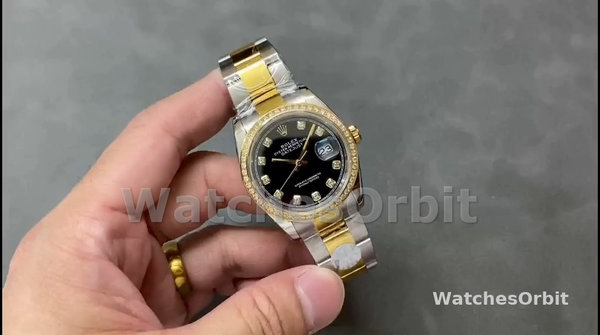 Replica Dames Rolex Datejust 36-m126283rbr 0008, Geelgoud, Zwarte wijzerplaat Zwarte wijzerplaat