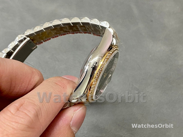 Replica Rolex Datejust 36-m126283rbr 0011, Oro giallo e diamanti, quadrante verde oliva, quadrante verde, quadrante verde